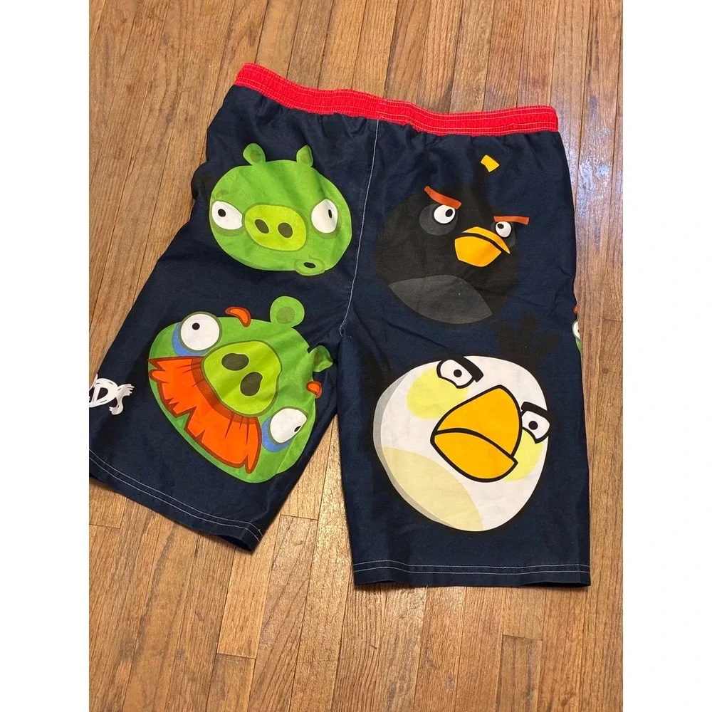 🎉Angry Birds Kids Swim Trunks  Blue Red Board Shorts  Size M